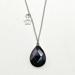 Purple Faceted Teardrop Pendant Dainty Star Charm 925 ATI Necklace 16.5”